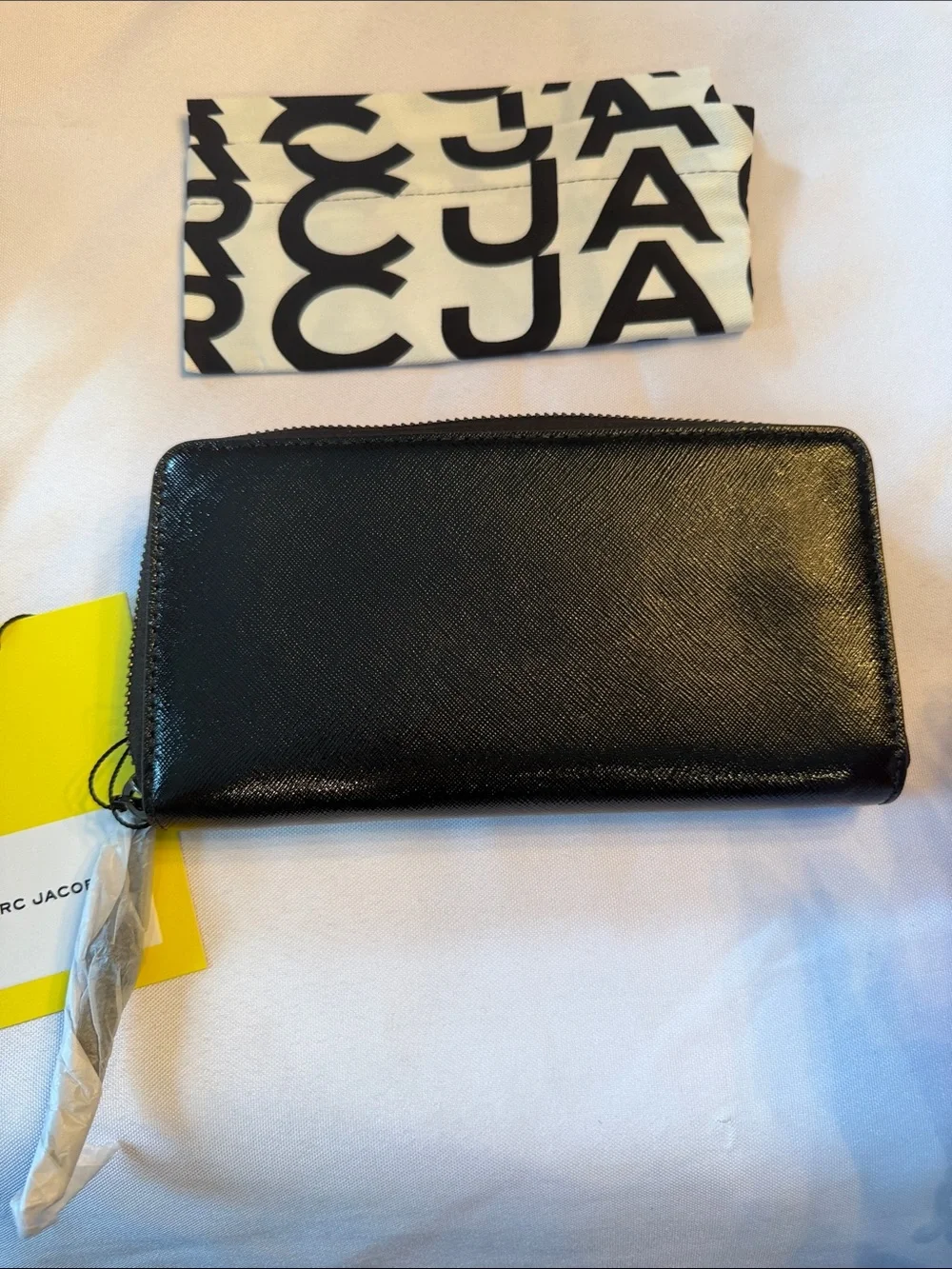 Marc Jacobs Black Zip-Around Saffiano Wallet with Logo Plaque